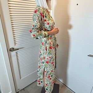 Mason Grey Floral Long banded robe small